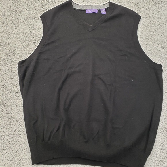 Alan Flusser Sweater Mens XL Black Wool V-Neck Sleeveless Vest‎ Golf Lightweight - Picture 1 of 14